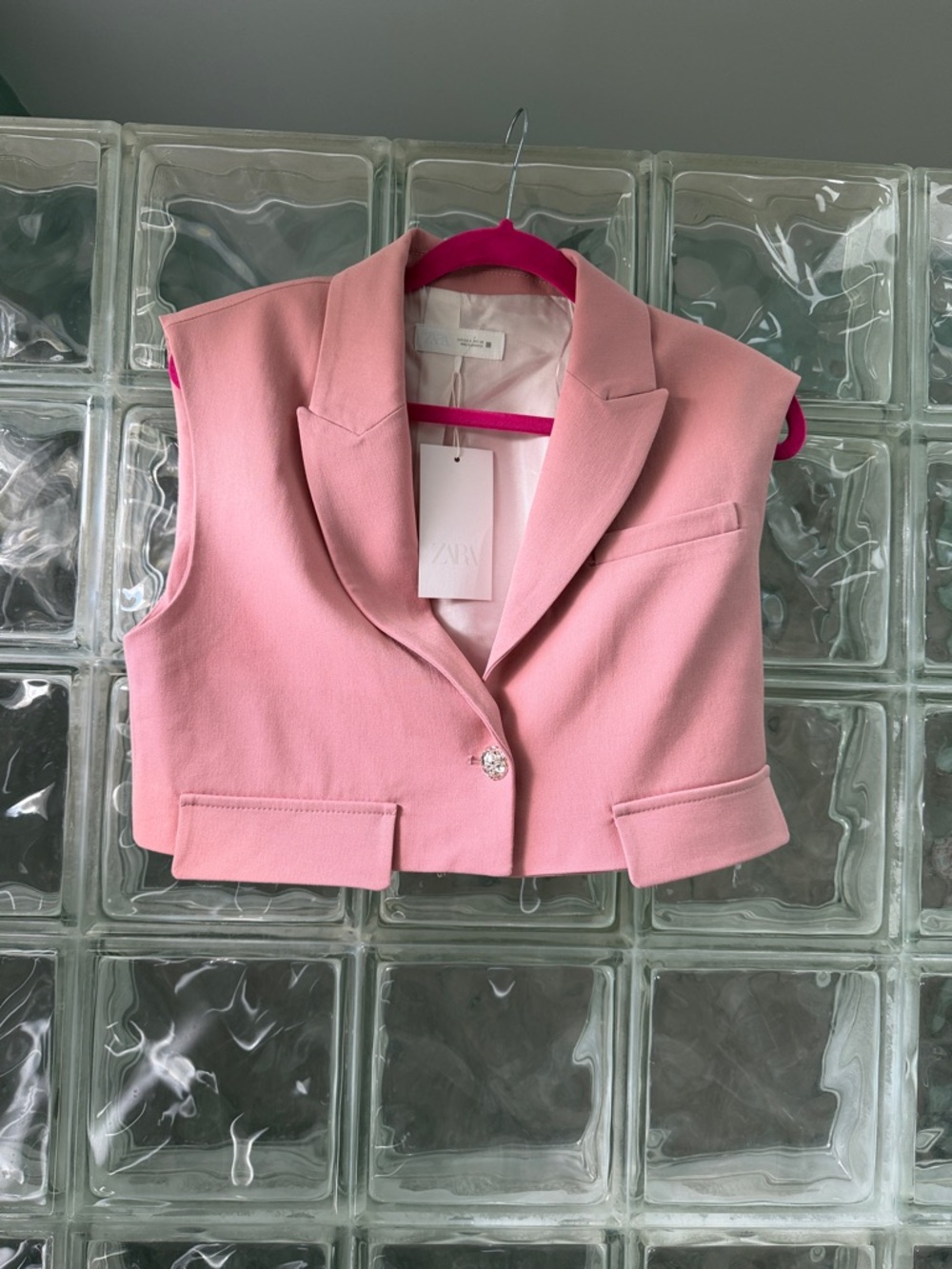 Zara Pink Cropped Sleeveless Blazer Vest